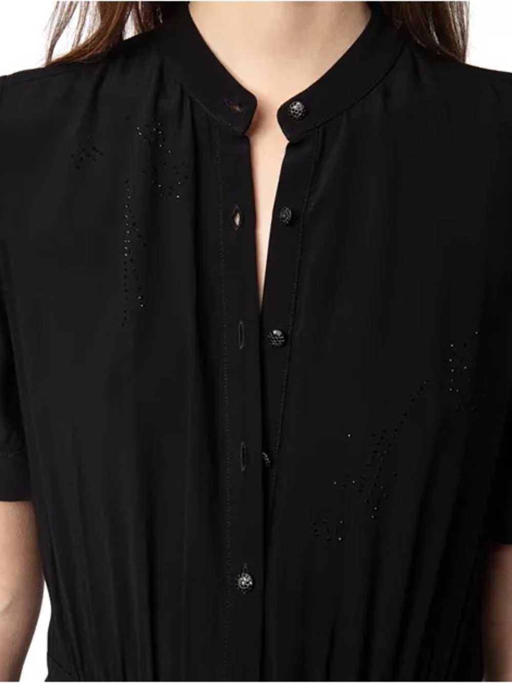 Zadig & Voltaire Rimaz Soft Strass Faux Wrap Shirt Dress Black Sz S NWT - Picture 2 of 13